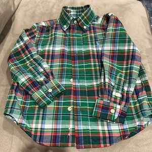 Green plaid Polo button down toddler 2t long sleeve shirt